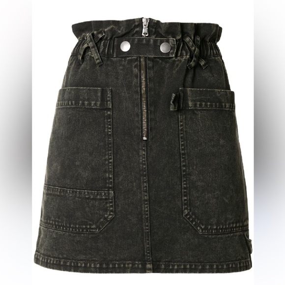 SEA NEW YORK Idun Acid Wash Denim Skirt Paperbag Waist Zipper and Pockets - Picture 1 of 5
